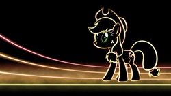 Size: 1920x1080 | Tagged: safe, artist:smockhobbes, applejack, earth pony, pony, g4, black background, cowboy hat, female, freckles, glowing, hat, lineart, lines, mare, minimalist, modern art, neon, palindrome get, photoshop, simple background, solo, standing, stetson, wallpaper