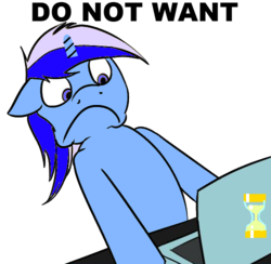 Size: 500x488 | Tagged: source needed, safe, artist:painting-potato, minuette, pony, unicorn, g4, 1000 hours in ms paint, 1000 hours in paint.net, caption, computer, cutie mark, do not want, english, female, mare, paint.net, reaction image, simple background, solo, transparent background