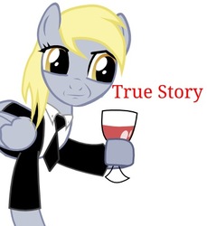 Size: 370x404 | Tagged: dead source, safe, artist:fim-derpy-hooves, derpy hooves, pegasus, pony, g4, clothes, female, mare, meme, reaction image, simple background, solo, suit, true story, white background