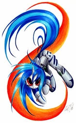 Size: 900x1439 | Tagged: safe, artist:lavosvsbahamut, dj pon-3, vinyl scratch, pony, unicorn, g4, colored pencil drawing, crossover, female, mare, neon genesis evangelion, photoshop elements, red eyes, simple background, solo, traditional art, white background, wrong eye color