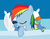 Size: 1976x1560 | Tagged: safe, artist:capt-nemo, rainbow dash, soarin', spitfire, pegasus, pony, g4, bed, blanket, cute, dashabetes, eyes closed, female, filly, filly rainbow dash, first soarin image on derpibooru, first soarin picture on derpibooru, foal, gimp, male, mare, on side, pillow, plushie, show accurate, sleeping, smiling, solo, stallion, younger
