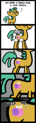 Size: 600x2018 | Tagged: safe, artist:zicygomar, snails, pony, snail, unicorn, comic:the horror of existence, g4, 2011, adobe premiere elements, colt, comic, cutie mark, dialogue, english, first snails picture on derpibooru, frown, help me, male, poof, solo, standing, wat