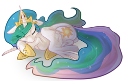 Size: 1013x660 | Tagged: source needed, safe, artist:php27, princess celestia, alicorn, pony, g4, crown, cute, cutelestia, eye clipping through hair, eyes closed, female, floppy ears, jewelry, mare, on side, regalia, simple background, sleeping, solo, spread wings, tiara, transparent background