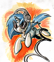 Size: 776x900 | Tagged: source needed, safe, artist:php27, dj pon-3, vinyl scratch, pony, unicorn, g4, female, headphones, mare, solo, traditional art