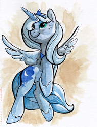 Size: 578x760 | Tagged: source needed, safe, artist:php27, princess luna, alicorn, pony, g4, female, hoof shoes, mare, rearing, s1 luna, solo, traditional art, watercolor painting