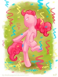 Size: 750x1000 | Tagged: safe, artist:kp-shadowsquirrel, pinkie pie, earth pony, pony, g4, bipedal, confetti, cute, dancing, diapinkes, female, grin, mare, party, ponk, raised leg, smiling, solo