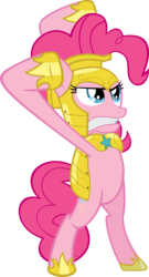 Size: 2157x4000 | Tagged: safe, artist:spaceponies, pinkie pie, earth pony, pony, g4, belly, bipedal, featureless crotch, female, hoof shoes, mare, palindrome get, royal guard armor, show accurate, simple background, solo, transparent background, vector, war face