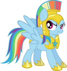 Size: 3799x4000 | Tagged: safe, artist:spaceponies, rainbow dash, pegasus, pony, g4, female, high res, hilarious in hindsight, hoof shoes, mare, royal guard armor, show accurate, simple background, solo, transparent background, vector