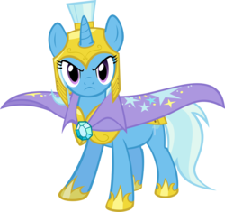 Size: 4264x4000 | Tagged: safe, artist:spaceponies, trixie, pony, unicorn, g4, absurd resolution, brooch, cape, clothes, female, hoof shoes, jewelry, looking at you, mare, royal guard armor, show accurate, simple background, solo, transparent background, trixie's brooch, trixie's cape