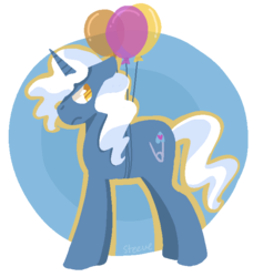 Size: 614x673 | Tagged: safe, artist:steeve, pokey pierce, pony, unicorn, g4, abstract background, adobe imageready, balloon, lineless, looking back, male, no pupils, party balloon, simple background, solo, stallion, transparent background