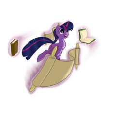 Size: 4092x4000 | Tagged: dead source, safe, artist:rankao, twilight sparkle, pony, unicorn, g4, absurd resolution, book, female, glowing horn, horn, levitation, magic, mare, scroll, simple background, solo, telekinesis, transparent background, unicorn twilight