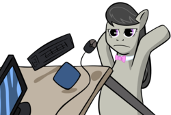 Size: 2161x1451 | Tagged: safe, artist:tails-ze-fox, octavia melody, earth pony, pony, g4, .svg available, bowtie, computer, female, inkscape, mare, simple background, solo, svg, table flip, transparent background, unamused, vector