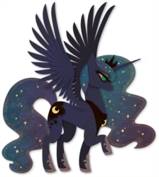 Size: 716x800 | Tagged: safe, artist:sleepwalks, princess luna, alicorn, pony, g4, concave belly, craft, crown, ethereal mane, female, hoof shoes, jewelry, looking forward, mare, peytral, photoshop, princess shoes, raised hoof, regalia, simple background, solo, spread wings, starry mane, transparent background, wings