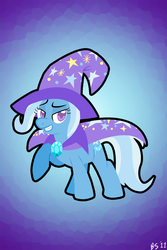 Size: 1200x1800 | Tagged: safe, artist:ponett, trixie, pony, unicorn, g4, best pony, cape, clothes, female, grin, hat, lidded eyes, mare, raised hoof, smiling, solo, trixie's cape, trixie's hat