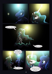 Size: 1240x1754 | Tagged: safe, artist:equestria-prevails, princess celestia, princess luna, alicorn, pony, comic:new royal guard, g4, comic, dark, dialogue, duo, duo female, female, glowing horn, horn, mare, photoshop, royal sisters