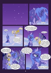 Size: 1240x1754 | Tagged: safe, artist:equestria-prevails, derpy hooves, princess luna, alicorn, bat pony, bat pony unicorn, pegasus, pony, unicorn, wingless bat pony, comic:new royal guard, g4, comic, concave belly, crown, female, general derpy, jewelry, male, mare, night guard, photoshop, regalia, royal guard, s1 luna, slender, slit pupils, snow, snowfall, stallion, thin, war