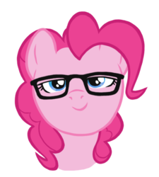 Size: 499x555 | Tagged: safe, artist:blackfeathr, pinkie pie, earth pony, pony, g4, bust, female, glasses, hipster, looking at you, mare, photoshop, portrait, simple background, smiling, solo, transparent background