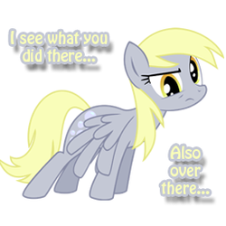 Size: 256x256 | Tagged: safe, artist:applejackderp, derpy hooves, pegasus, pony, g4, female, looking at you, mare, meme, palindrome get, photoshop, reaction image, simple background, solo, spread wings, white background, wings
