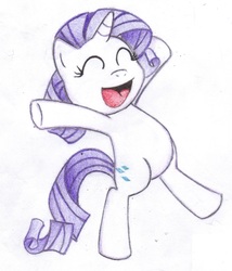 Size: 1161x1357 | Tagged: safe, artist:kisaknight, rarity, pony, unicorn, g4, cute, featureless crotch, female, filly, filly rarity, foal, happy, jumping, raribetes, simple background, smiling, solo, traditional art, younger