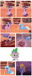 Size: 1429x3358 | Tagged: safe, artist:the smiling pony, spike, steven magnet, trixie, twilight sparkle, dragon, pony, sea serpent, unicorn, g4, comic, female, glowing eyes, glowing horn, horn, inkscape, male, mare, moustache, unicorn twilight, vector
