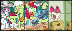 Size: 1500x656 | Tagged: safe, artist:madmax, apple bloom, granny smith, sweetie belle, earth pony, leech, pony, unicorn, g4, 2012, 3 panel comic, comic, comic strip, description in comments, female, filly, funny, gross, leeches, mare, trio, trio female