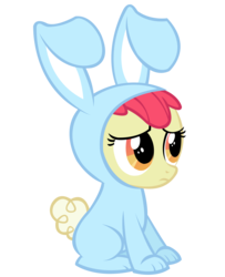 Size: 4442x5469 | Tagged: dead source, safe, artist:fluffywuffs, apple bloom, earth pony, pony, family appreciation day, g4, absurd resolution, adobe imageready, adorabloom, bunny bloom, bunny costume, clothes, cute, daaaaaaaaaaaw, female, filly, foal, simple background, sitting, solo, transparent background