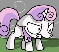 Size: 800x700 | Tagged: safe, artist:fkahndfriendz, sweetie belle, pony, unicorn, g4, angry, cloud, female, filly, looking at you, solo