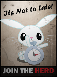 Size: 2568x3428 | Tagged: safe, artist:btedge116, angel bunny, rabbit, a bird in the hoof, g4, animal, clock, grammar error, high res, join the herd, male, misspelling, photoshop, poster, propaganda, solo
