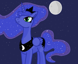 Size: 636x522 | Tagged: dead source, safe, artist:zaikersonic42, princess luna, alicorn, pony, g4, female, looking up, mare, moon, solo, stars