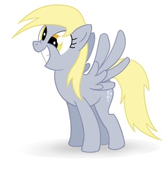 Size: 1400x1462 | Tagged: dead source, safe, artist:lhconceptpony, derpy hooves, pegasus, pony, g4, cute, derpabetes, female, happy, mare, nose wrinkle, palindrome get, photoshop, simple background, smiling, solo, spread wings, white background