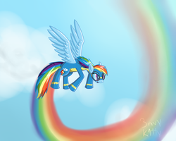 Size: 900x720 | Tagged: dead source, safe, artist:envyxkitty, rainbow dash, pegasus, pony, g4, clothes, female, flying, goggles, hilarious in hindsight, mare, sky, solo, spread wings, uniform, wings, wonderbolts, wonderbolts uniform