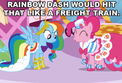 Size: 500x339 | Tagged: safe, edit, edited screencap, screencap, fluttershy, pinkie pie, rainbow dash, earth pony, pegasus, pony, g4, season 1, suited for success, bowtie, caption, carousel boutique, clothes, cute, dashabetes, diapinkes, dress, duo, eyes closed, female, fluttershy's first gala dress, gala dress, gown, hat, i'd fuck it, image macro, innuendo, jewelry, lesbian, mare, necklace, offscreen character, pinkie pie also dresses in style, pinkie pie's first gala dress, rainbow dash always dresses in style, rainbow dash's first gala dress, ship:pinkiedash, shipping, shoes, smiling, talking, text