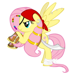 Size: 5000x5000 | Tagged: safe, artist:star-burn, fluttershy, pegasus, pony, g4, absurd resolution, clothes, costume, ear piercing, female, hilarious in hindsight, mare, photoshop, piercing, pirate, pirate costume, pirate fluttershy, simple background, solo, spread wings, sword, transparent background, weapon, wings