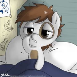 Size: 900x900 | Tagged: safe, artist:johnjoseco, pipsqueak, princess luna, alicorn, earth pony, pony, g4, bed, best boi, colt, foal, looking at you, male, morning ponies, pirate, ship, solo