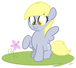 Size: 934x834 | Tagged: safe, artist:egophiliac, derpy hooves, bee, pegasus, pony, g4, cute, derpabetes, female, flower, mare, simple background, solo, spread wings, transparent background, wings