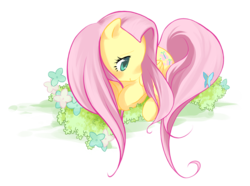 Size: 911x677 | Tagged: safe, artist:aquafeles, fluttershy, pegasus, pony, g4, colored pupils, cute, female, flower, lying down, mare, photoshop, prone, shyabetes, simple background, solo, transparent background