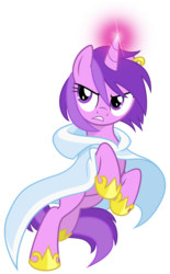 Size: 1300x2100 | Tagged: safe, artist:equestria-prevails, amethyst star, sparkler, pony, unicorn, g4, badass, cloak, clothes, earring, female, glowing horn, hoof shoes, horn, magic, mare, piercing, rearing, simple background, solo, transparent background, vector