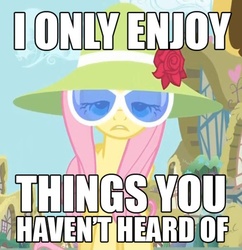 Size: 500x517 | Tagged: safe, edit, edited screencap, screencap, fluttershy, pegasus, pony, g4, green isn't your color, season 1, female, glasses, hat, hilarious in hindsight, hipster, hipstershy, image macro, mare, meme, solo, text
