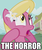 Size: 431x509 | Tagged: safe, edit, edited screencap, screencap, lily valley, earth pony, pony, bridle gossip, g4, my little pony: friendship is magic, season 1, background pony, cropped, dialogue, female, flower, flower in hair, image macro, lily, mare, meme, open mouth, reaction image, solo, text, the horror