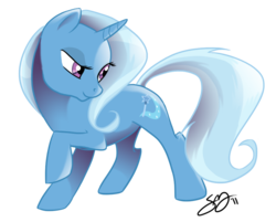 Size: 922x741 | Tagged: dead source, safe, artist:probablyfakeblonde, trixie, pony, unicorn, g4, 10, female, looking away, looking back, mare, photoshop, raised eyebrow, raised hoof, signature, simple background, smiling, smirk, solo, transparent background