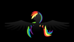 Size: 3842x2160 | Tagged: safe, artist:klaxa, rainbow dash, pegasus, pony, g4, artifact, black background, female, gradient, high res, inkscape, lineless, long mane, mare, minimalist, modern art, outline, rainbow, simple background, solo, vector, wallpaper, wings