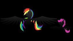 Size: 3840x2160 | Tagged: safe, artist:klaxa, rainbow dash, scootaloo, pegasus, pony, g4, black background, duo, duo female, female, filly, first scootaloo picture, foal, frutiger metro, high res, inkscape, lineless, mare, outline, rainbow, silhouette, simple background, spread wings, vector, wallpaper, wings
