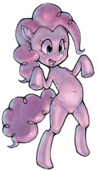 Size: 460x800 | Tagged: safe, artist:conoghi, pinkie pie, earth pony, pony, g4, belly button, bipedal, cute, diapinkes, female, mare, open mouth, pixiv, ribs, simple background, smiling, solo, white background