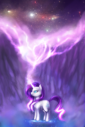 Size: 900x1333 | Tagged: safe, artist:miokillerwinx, rarity, pony, unicorn, g4, female, magic, mare, solo, space, stars