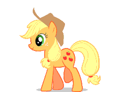 Size: 1276x948 | Tagged: source needed, safe, artist:kuren247, applejack, earth pony, pony, g4, animated, cutie mark, female, freckles, gif, hat, mare, ponytail, shadow, simple background, smiling, solo, transparent background, walk cycle, walking