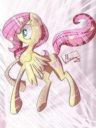 Size: 1536x2048 | Tagged: dead source, safe, artist:monythecat, fluttershy, pegasus, pony, g4, female, mare, paint tool sai, solo, sparkly, spread wings, surprised, wings