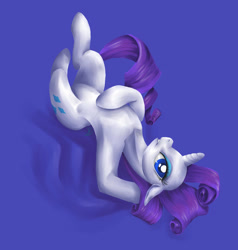 Size: 1656x1736 | Tagged: safe, artist:tzelly-el, rarity, pony, unicorn, g4, armpits, blue background, female, mare, on back, simple background, solo, sultry pose