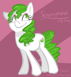 Size: 631x677 | Tagged: dead source, safe, artist:steeve, scrumptious, earth pony, pony, g1, g4, abstract background, cute, female, g1 to g4, generation leap, mare, scrumptiabetes, signature, solo