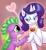 Size: 757x823 | Tagged: safe, artist:donenaya, rarity, spike, dragon, pony, unicorn, g4, age difference, blushing, cute, dragon x pony, duo, duo male and female, female, fire ruby, interspecies, male, mare, palindrome get, photoshop, raised hoof, ship:sparity, shipping, spikabetes, straight