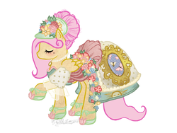 Size: 800x600 | Tagged: safe, artist:requiembelle, fluttershy, pegasus, pony, g4, clothes, dress, eyes closed, female, flower, hat, mare, photoshop, simple background, solo, white background